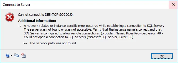 Cannot connect to server SQL
