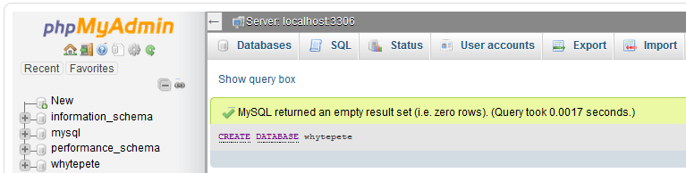 phpMyAdmin Create MySQL Database.