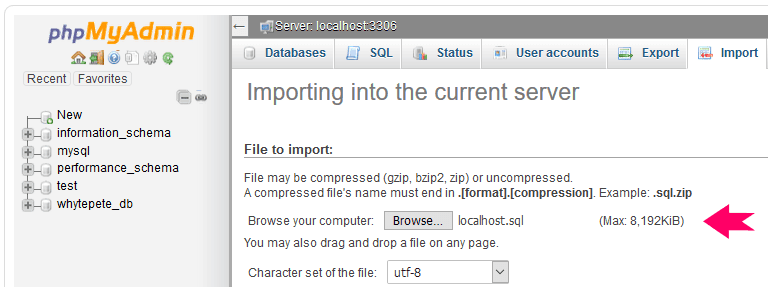 phpMyAdmin Max Import size.