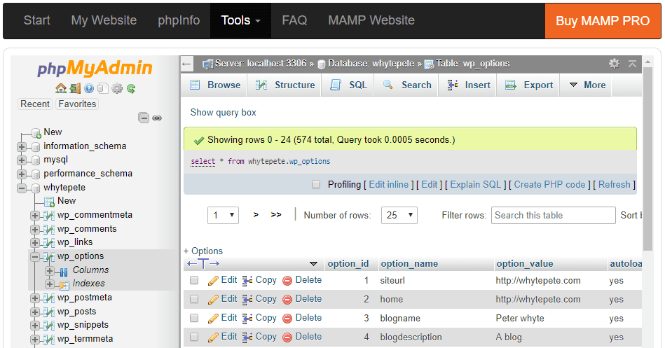 local phpMyAdmin MySQL