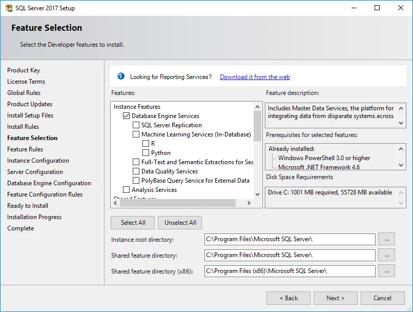 SQL Server Feature Selection