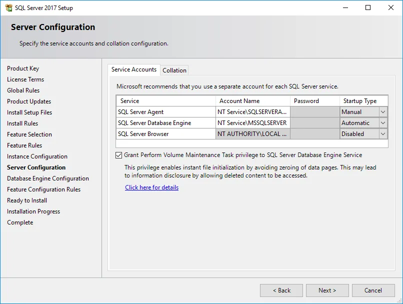 SQL Server Install Set Service Accounts