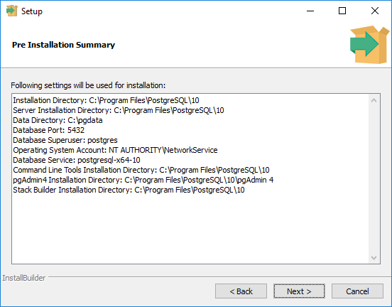 PostgreSQL Install Summary