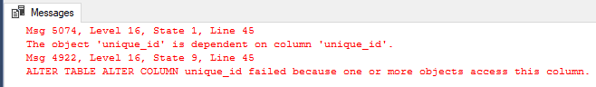 The object is dependent on column