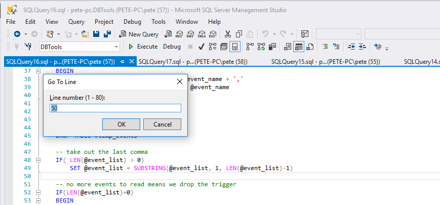 ssms show line numbers