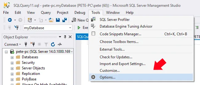 SSMS Tools Options
