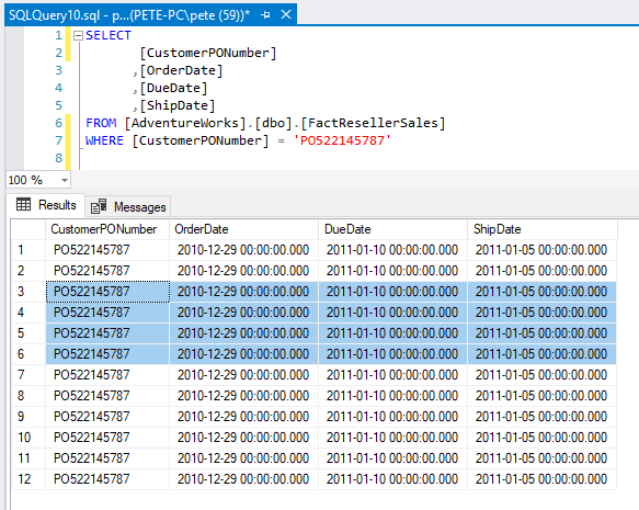 Copy SQL Data Highlight