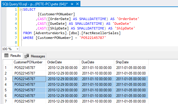 Copy SQL Data to Excel Smalldatetime