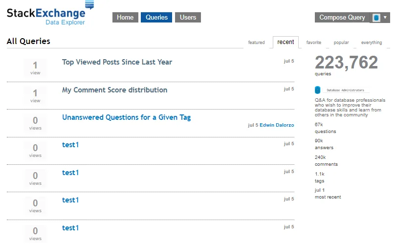 Stack Exchange Data Explorer (SEDE) Test Queries