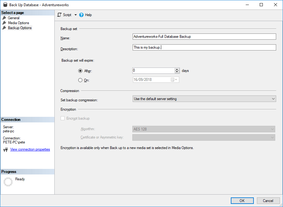 SQL Server Backup Options