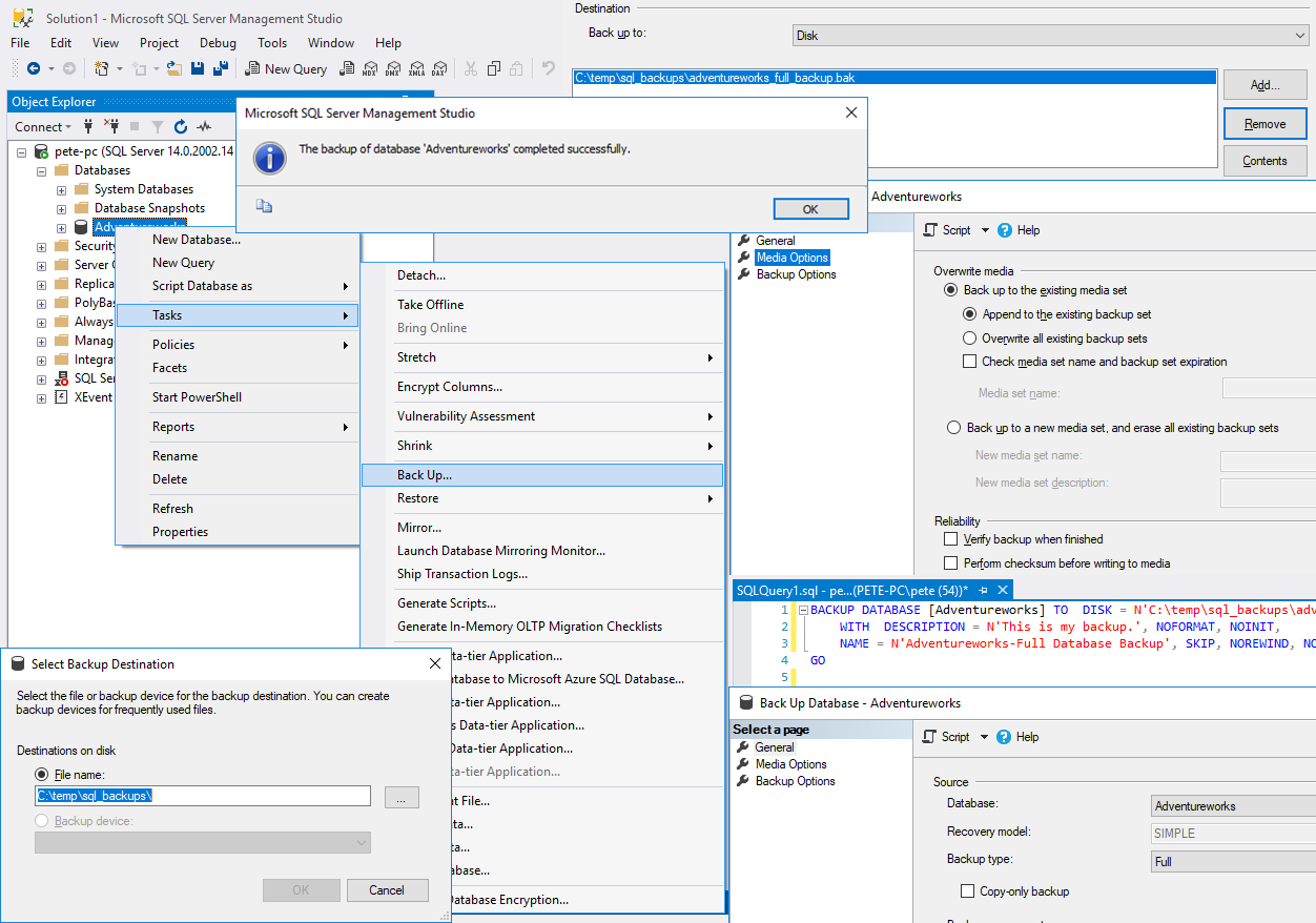 Backing Up a SQL Server Database