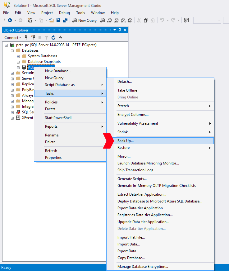 SQL Server Backup SSMS