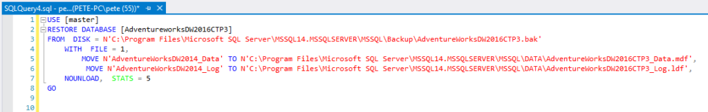 SQL Server Restore Database TSQL
