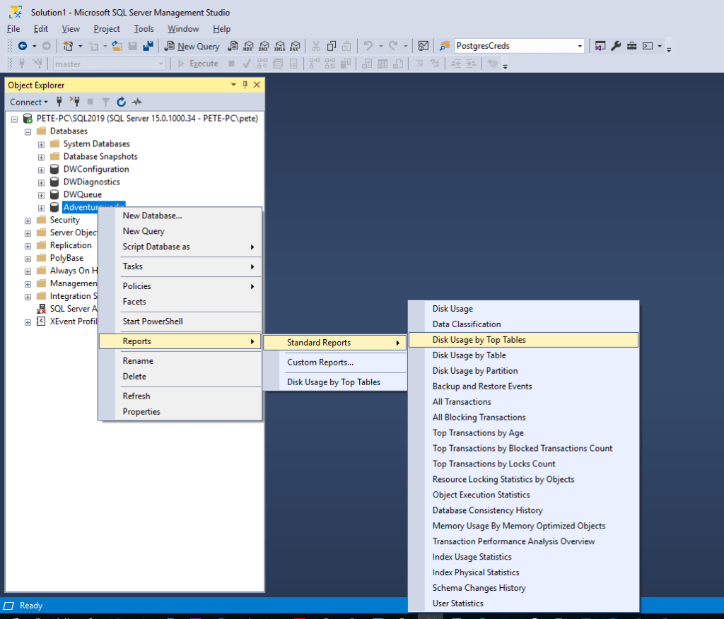 Disk Usage by Top Tables SSMS