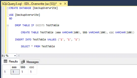 Create test SQL Server database for demo.