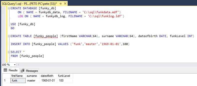 create test database sql server