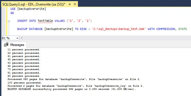 Insert data to database and backup database