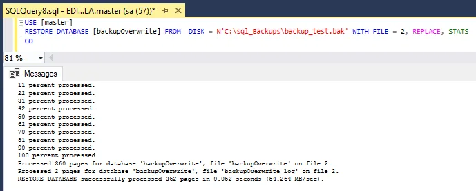 Restore SQL Server Database WITH FILE =2 Example