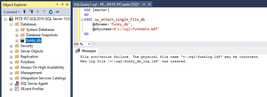 SQL Server sp_attach_single_file_db