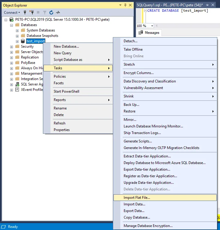 SSMS Tasks Import Flat File