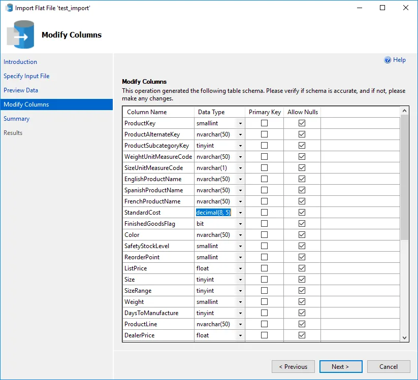 SSMS Import Flat File Change Data Type