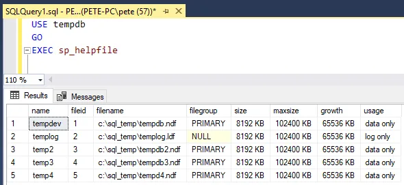 sp_helpfile SQL Server