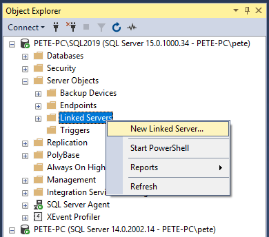 Create Linked Server SSMS