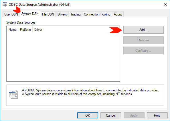 ODBC Data Source System DSN