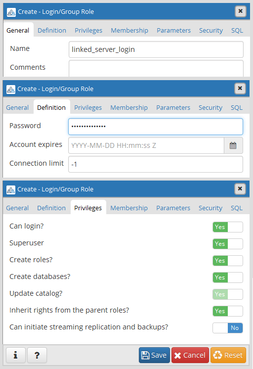 Postgres User Options