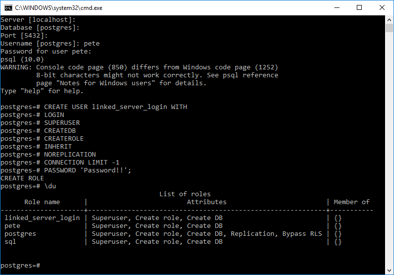 psql Create and View Users