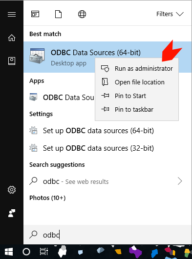 Run ODBC Source as Administrator