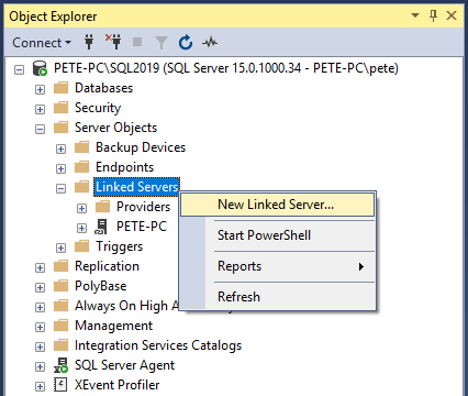 SSMS New Linked Server