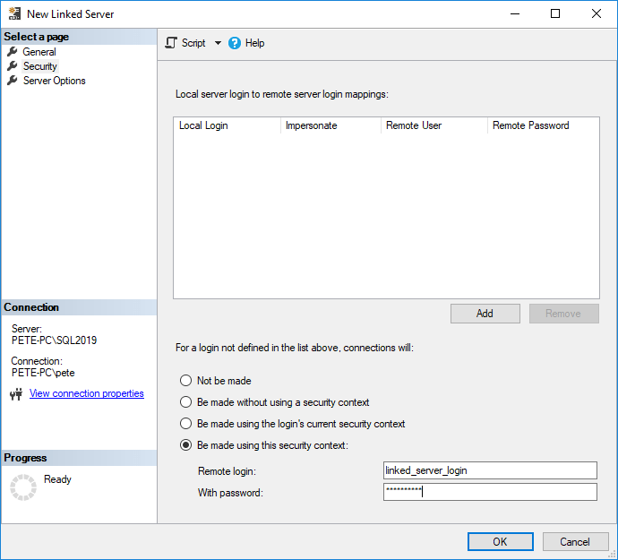 SSMS Linked Server Login Details