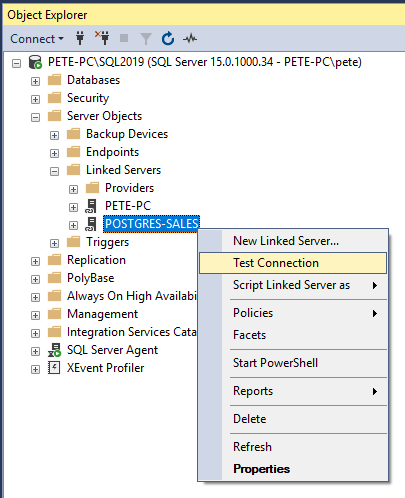 SSMS Test Linked Server Connection