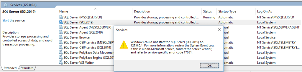 Windows could not start the SQL Server
