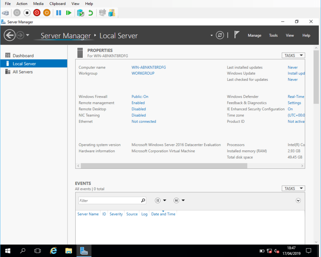 Windows Server 2016 Server Manager