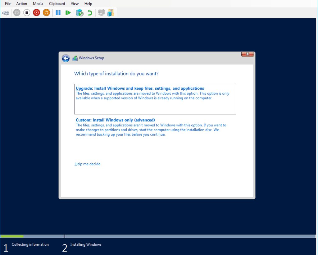 Windows Server 2016 Installation Type