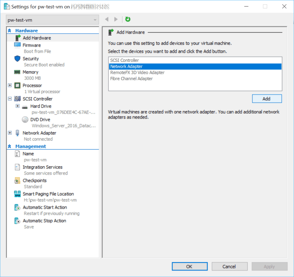 HyperV Add New Network Adapter