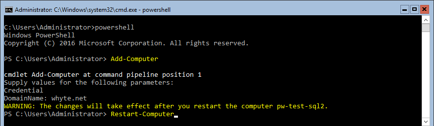 PowerShell Add-Computer Reboot
