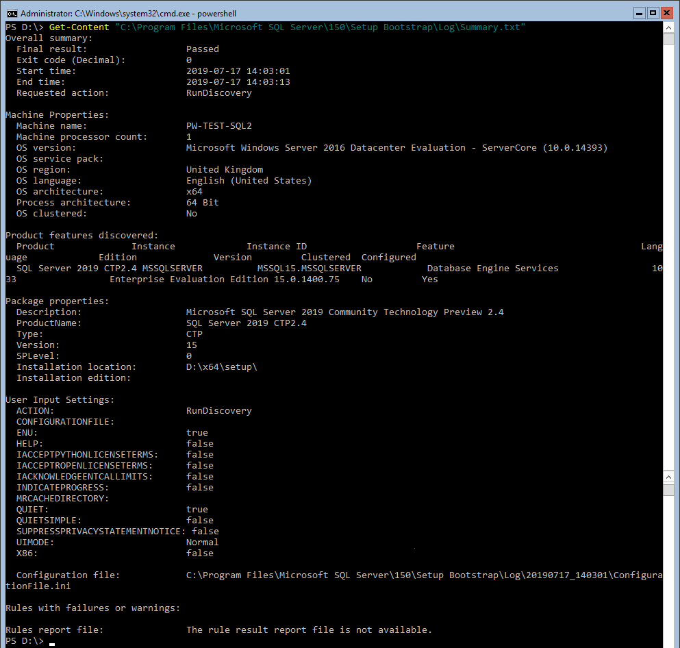 SQL Server RunDiscovery Summary File