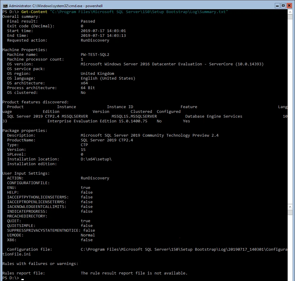 SQL Server RunDiscovery Summary File