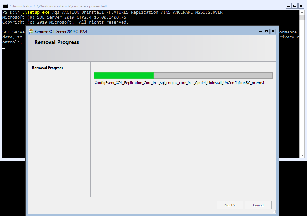 SQL Server Uninstall Feature via Command