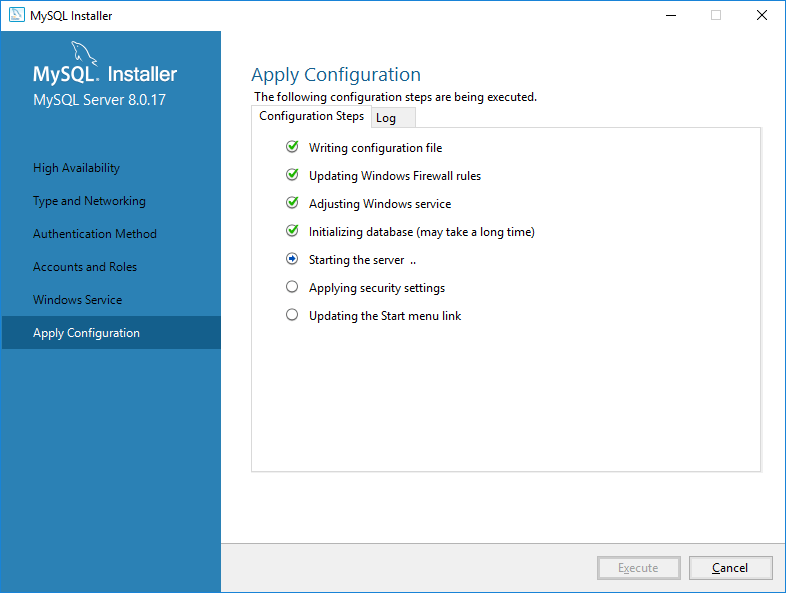 MySQL Install Applying Config Update