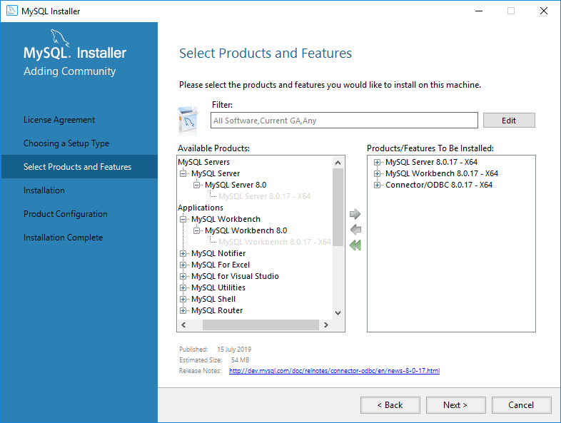 MySQL Install Feature Selection