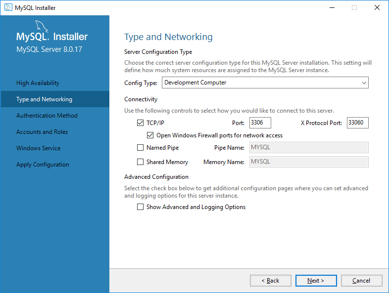 MySQL Install Networking