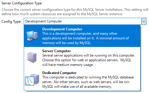 MySQL Install Server Config Type