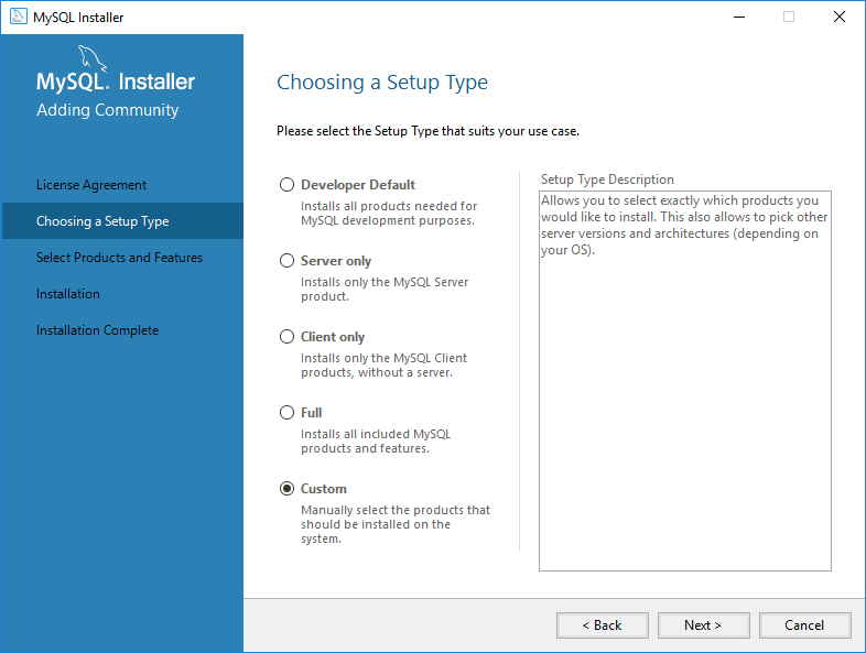 MySQL Install Choose Setup