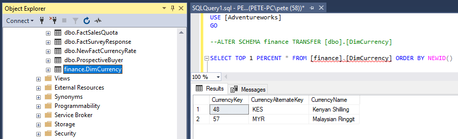 Change Schema in MSSQL Example