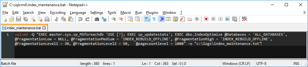 sqlcmd .bat index maintenance