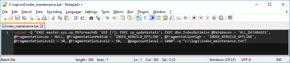 sqlcmd .bat index maintenance